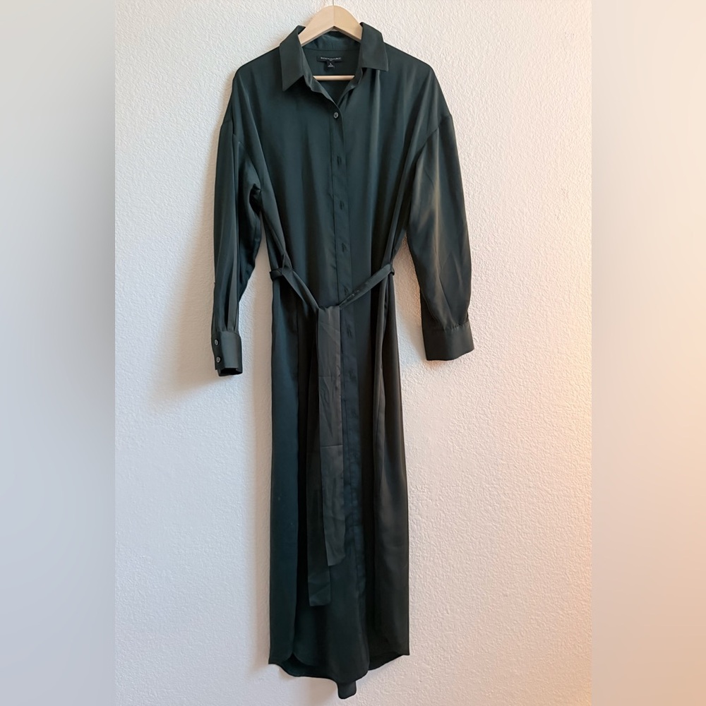 Banana Republic Hunter Green Shirt Dress Belted Long Sleeve Size L NWOT